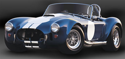 Picture blue classic shelby with white racing stripe